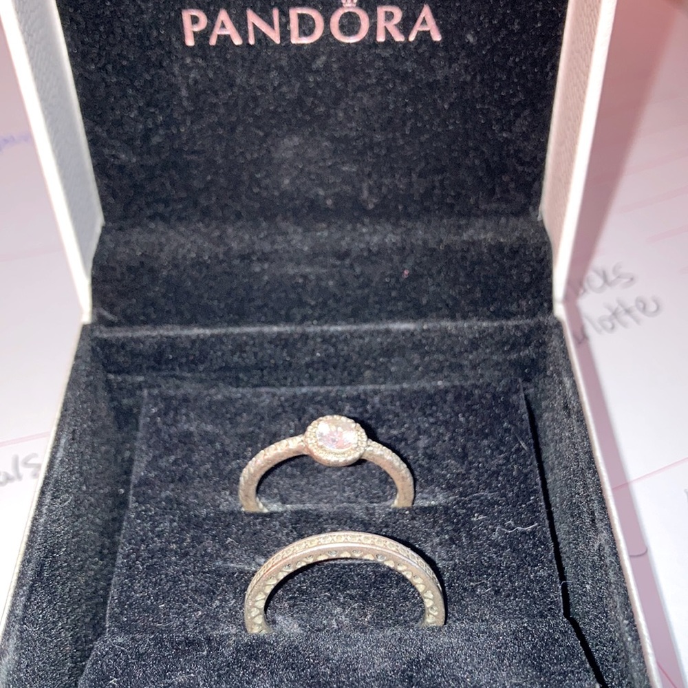 Pandora Halo ring and band. 925 sterling silver size 8